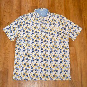 johnnie-O Mens XL Floral Polo Shirt Blue Yellow White Resort Summer Casual